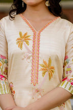 The52 Women's Viscose Assam Silk Embroidered Straight Kurta with Pant And Dupatta Set - Distacart