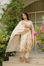 The52 Women's Beautiful Viscose Assam Silk Embroidered Straight Kurta with Pant And Dupatta Set - Distacart