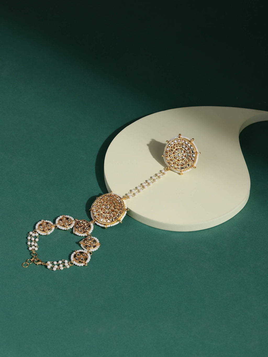 Women's Gold-Toned White Brass Kundan Gold-Plated Charm Bracelet - Ruby Raang - Distacart