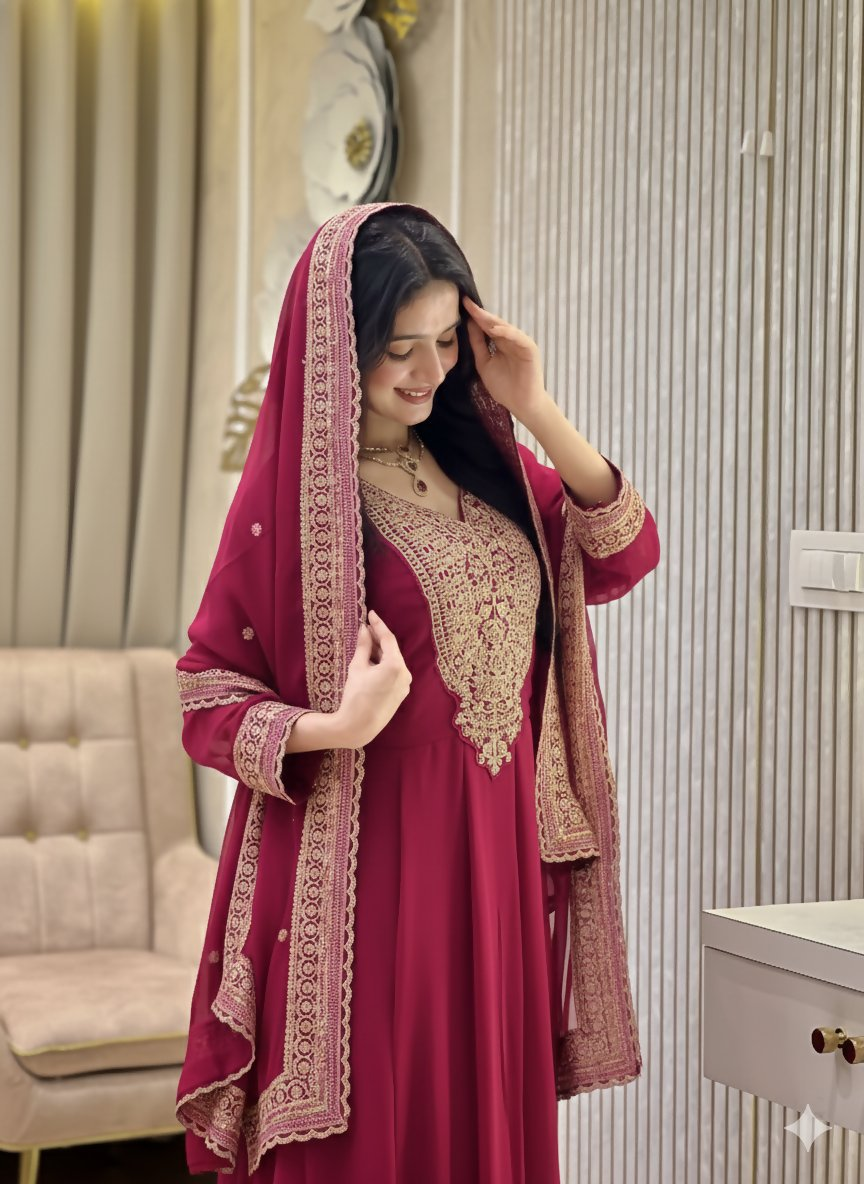 Teeya Creation Rani Color Faux Georgette Embroidery Work Long Party Wear Gown - Distacart