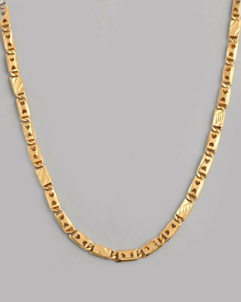 VOJ Gold-Polished Biscuit Chain With Hearts