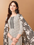 Embroidered & Printed Kurta With Pant & Printed Dupatta, Black - Hiral Fashion - Distacart