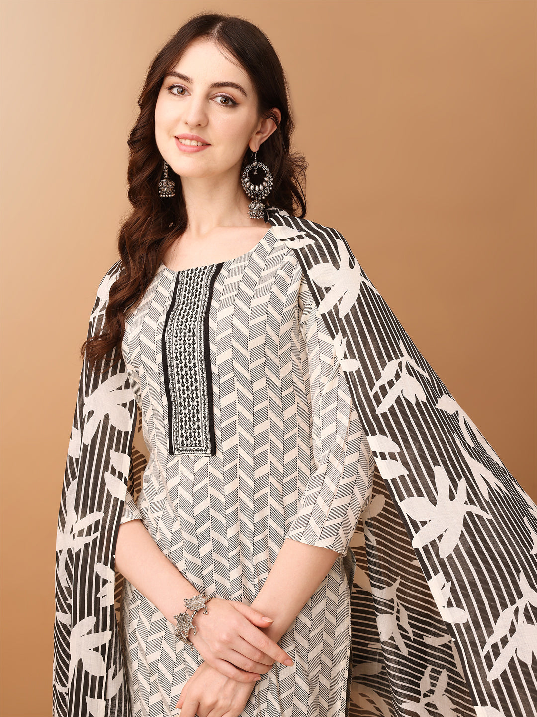 Embroidered & Printed Kurta With Pant & Printed Dupatta, Black - Hiral Fashion - Distacart