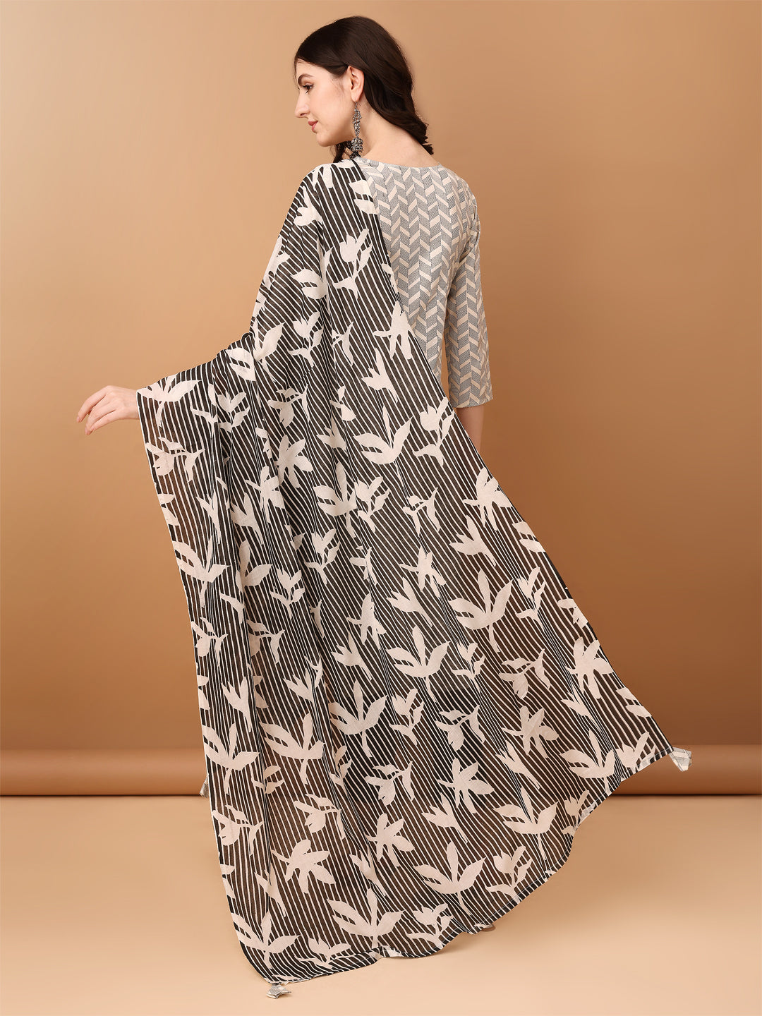 Embroidered & Printed Kurta With Pant & Printed Dupatta, Black - Hiral Fashion - Distacart