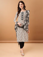 Embroidered & Printed Kurta With Pant & Printed Dupatta, Black - Hiral Fashion - Distacart