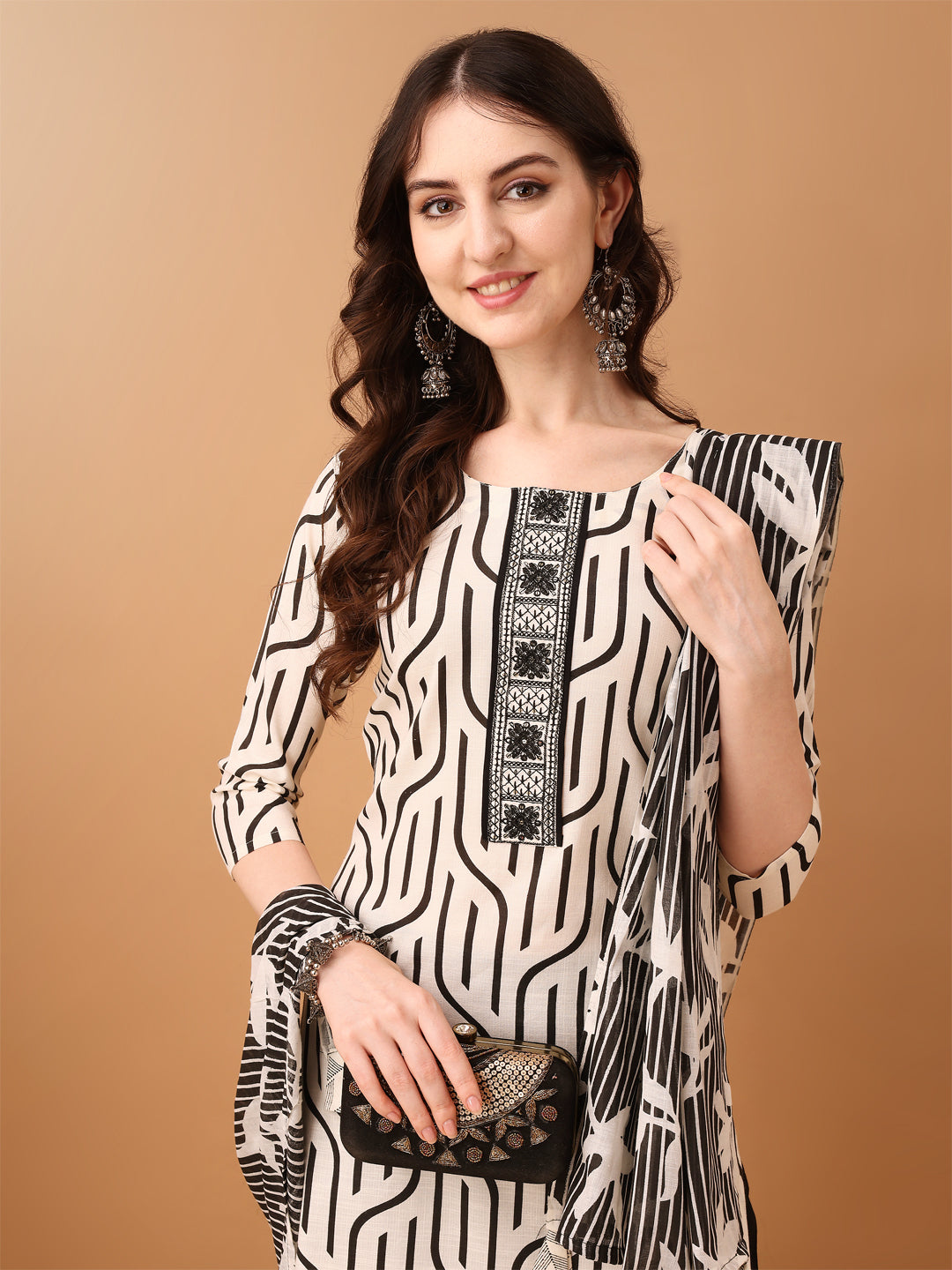 Embroidered & Printed Kurta With Pant & Printed Dupatta, Black - Hiral Fashion - Distacart