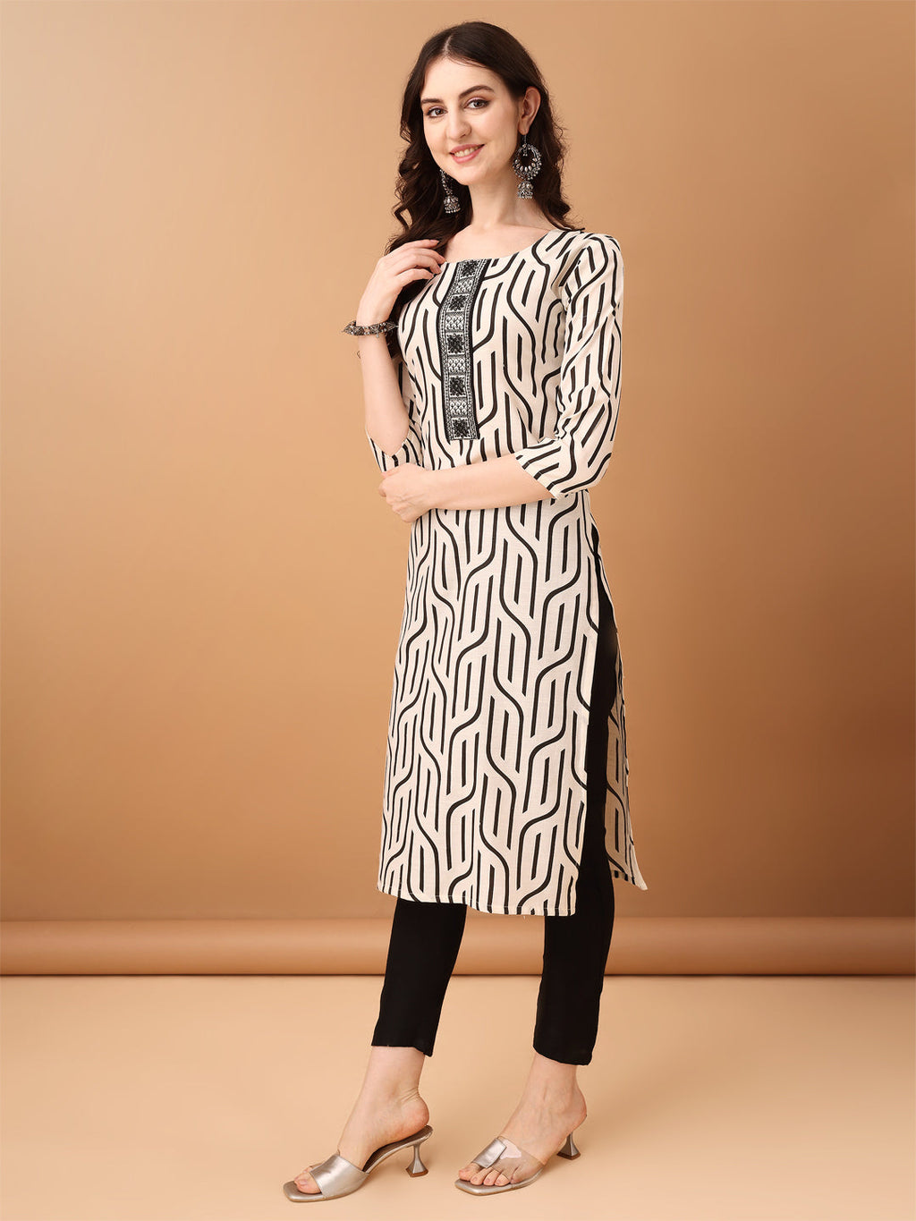 Embroidered & Printed Kurta With Pant & Printed Dupatta, Black - Hiral Fashion - Distacart