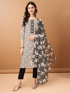 Embroidered & Printed Kurta With Pant & Printed Dupatta, Black - Hiral Fashion - Distacart