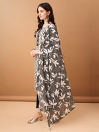 Embroidered & Printed Kurta With Pant & Printed Dupatta, Black - Hiral Fashion - Distacart