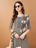 Embroidered & Printed Kurta With Pant & Printed Dupatta, Black - Hiral Fashion - Distacart