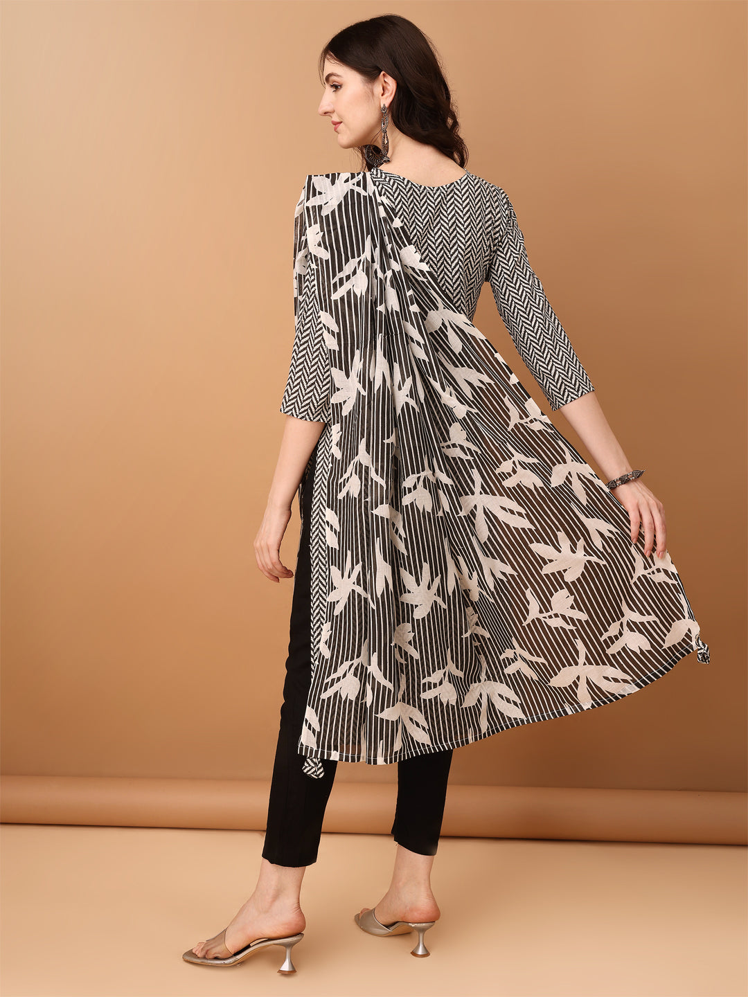 Embroidered & Printed Kurta With Pant & Printed Dupatta, Black - Hiral Fashion - Distacart