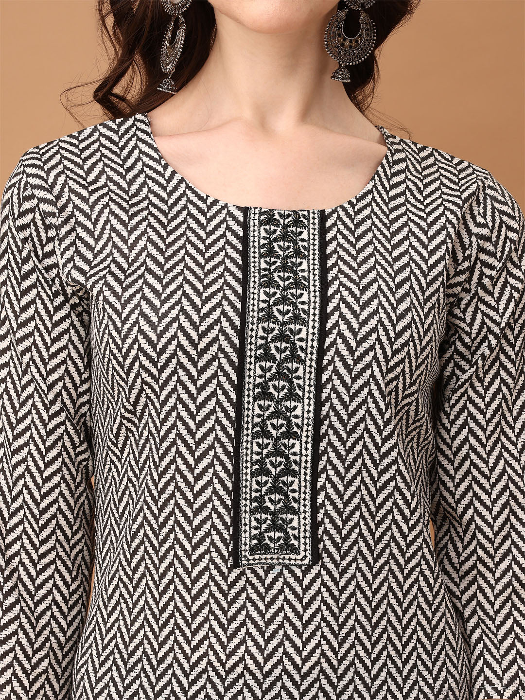 Embroidered & Printed Kurta With Pant & Printed Dupatta, Black - Hiral Fashion - Distacart