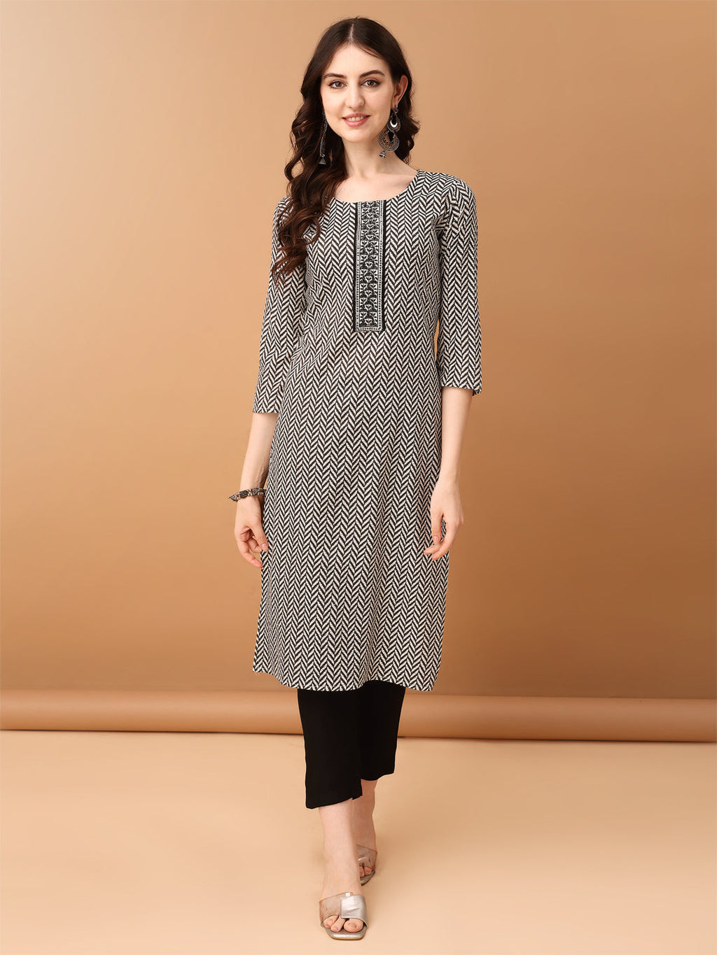 Embroidered & Printed Kurta With Pant & Printed Dupatta, Black - Hiral Fashion - Distacart