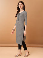 Embroidered & Printed Kurta With Pant & Printed Dupatta, Black - Hiral Fashion - Distacart