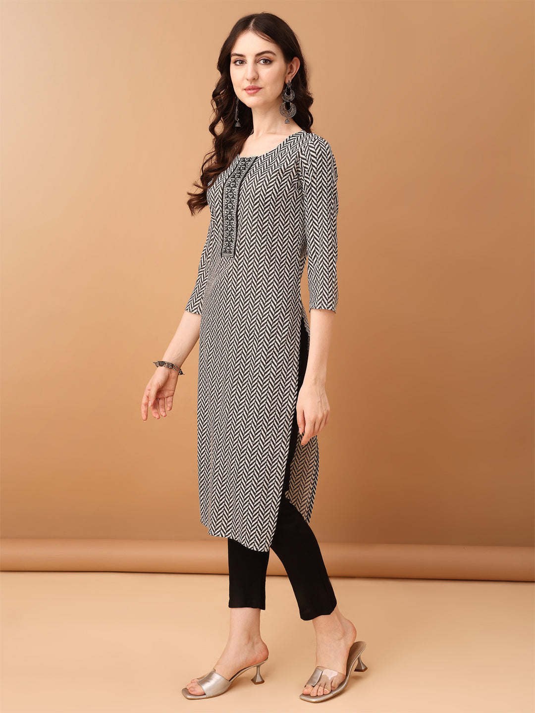 Embroidered & Printed Kurta With Pant & Printed Dupatta, Black - Hiral Fashion - Distacart