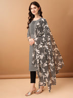 Embroidered & Printed Kurta With Pant & Printed Dupatta, Black - Hiral Fashion - Distacart