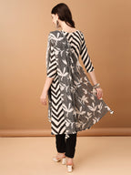 Embroidered & Printed Kurta With Pant & Printed Dupatta, Black - Hiral Fashion - Distacart