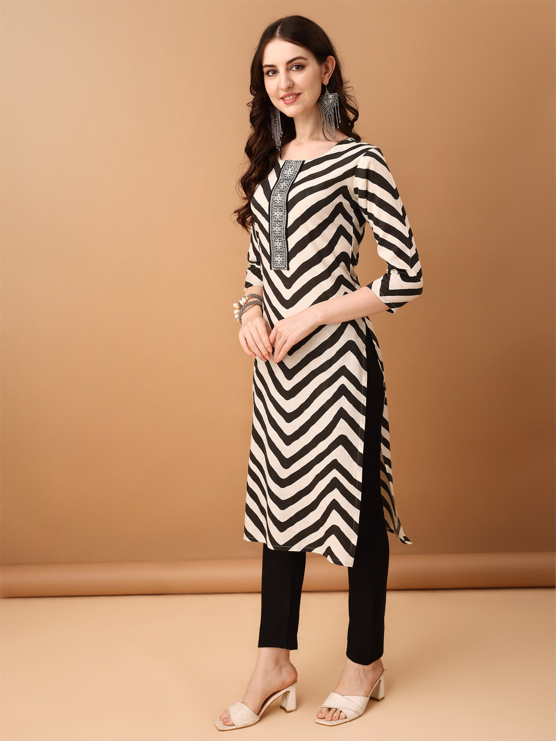 Embroidered & Printed Kurta With Pant & Printed Dupatta, Black - Hiral Fashion - Distacart
