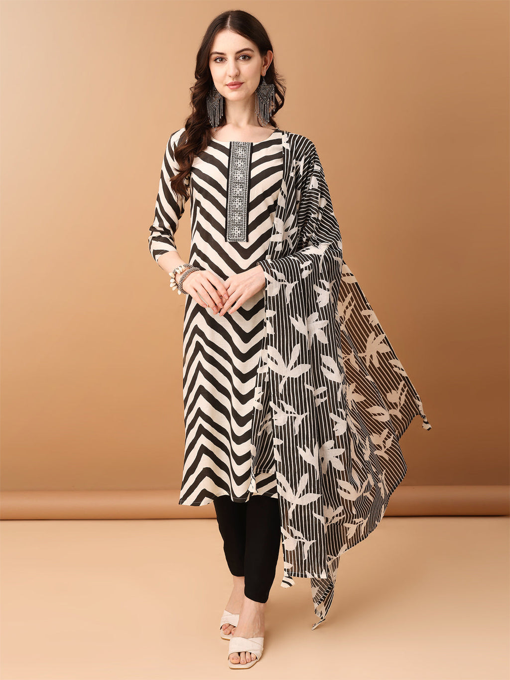 Embroidered & Printed Kurta With Pant & Printed Dupatta, Black - Hiral Fashion - Distacart