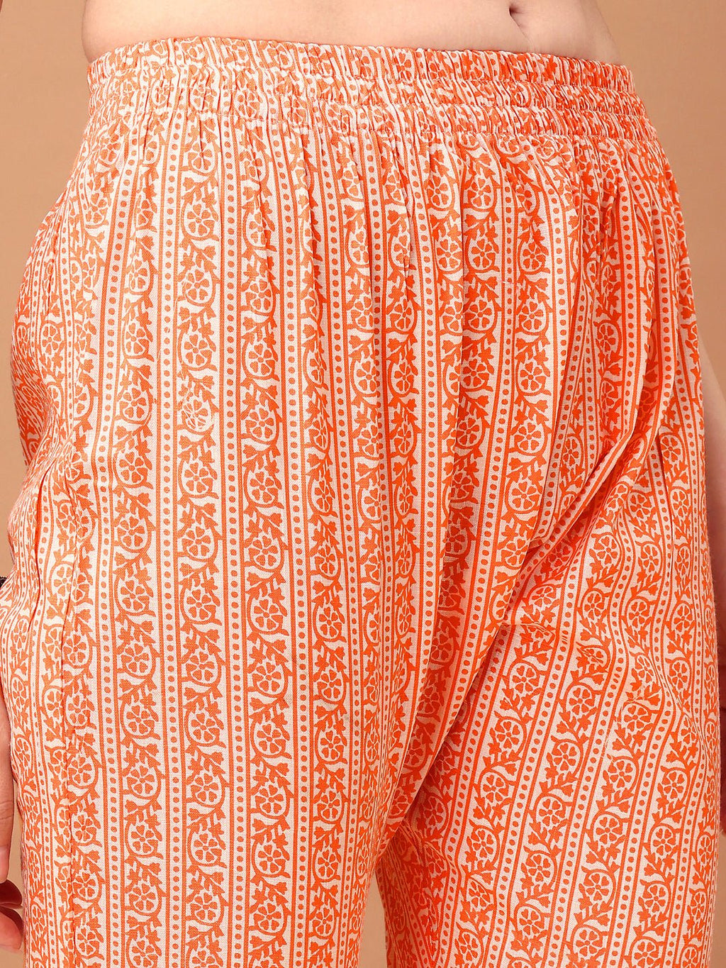 Embroidered & Printed Kurta With Pant & Printed Dupatta, Orange - Hiral Fashion - Distacart
