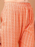 Embroidered & Printed Kurta With Pant & Printed Dupatta, Orange - Hiral Fashion - Distacart