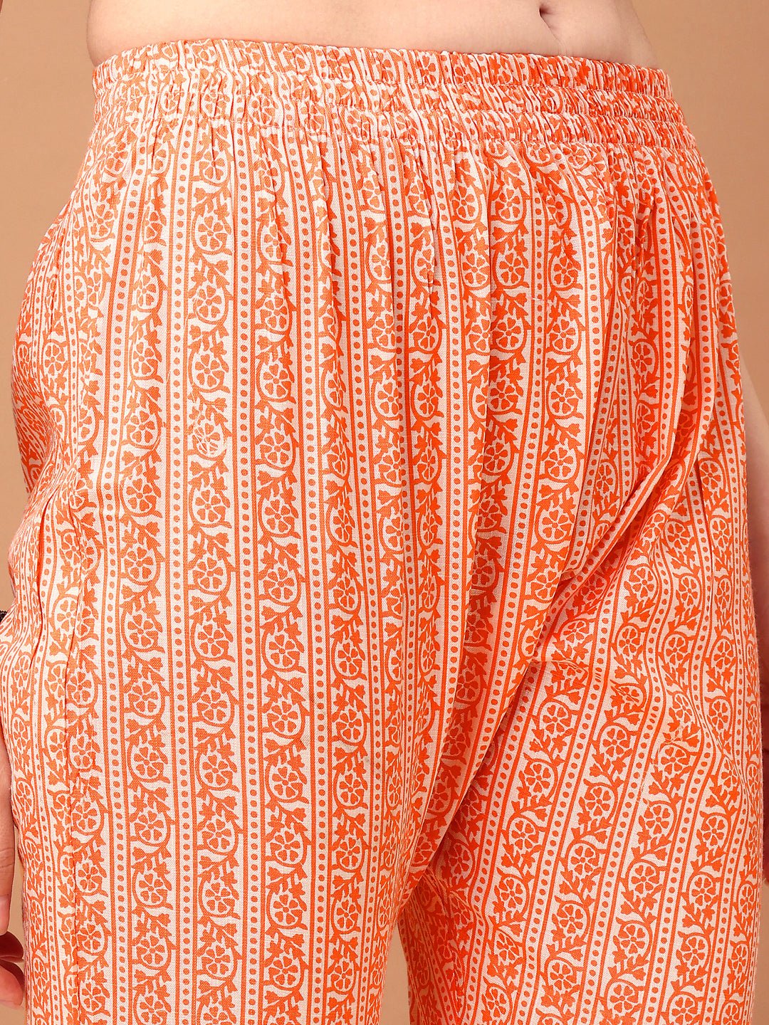 Embroidered & Printed Kurta With Pant & Printed Dupatta, Orange - Hiral Fashion - Distacart