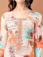 Embroidered & Printed Kurta With Pant & Printed Dupatta, Orange - Hiral Fashion - Distacart