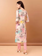 Embroidered & Printed Kurta With Pant & Printed Dupatta, Pink - Hiral Fashion - Distacart