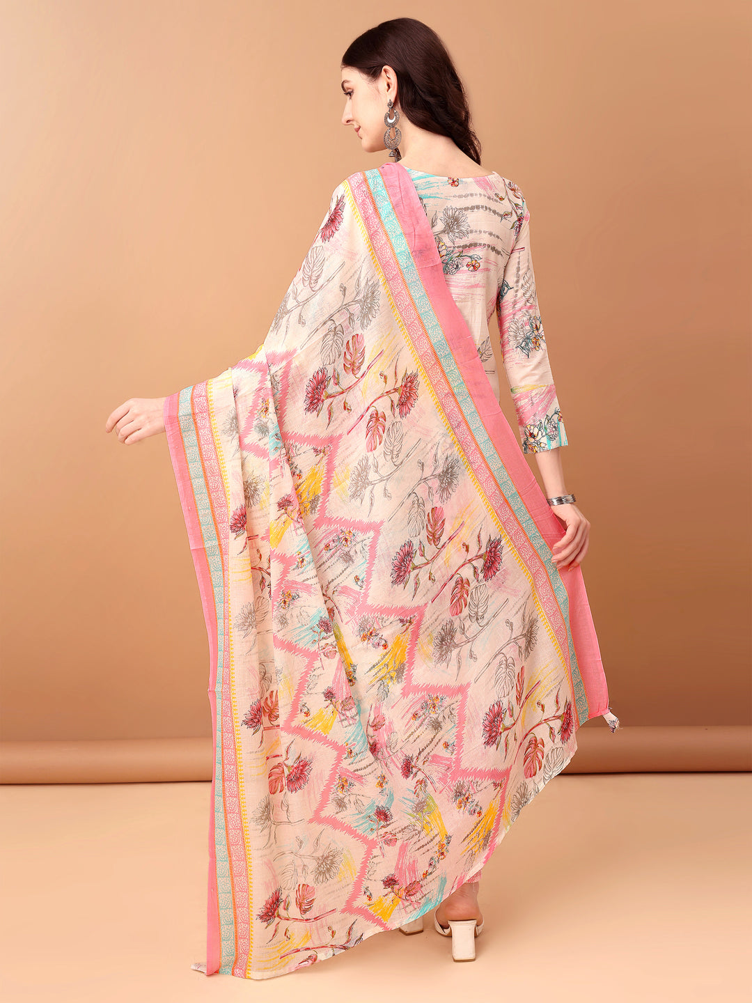 Embroidered & Printed Kurta With Pant & Printed Dupatta, Pink - Hiral Fashion - Distacart