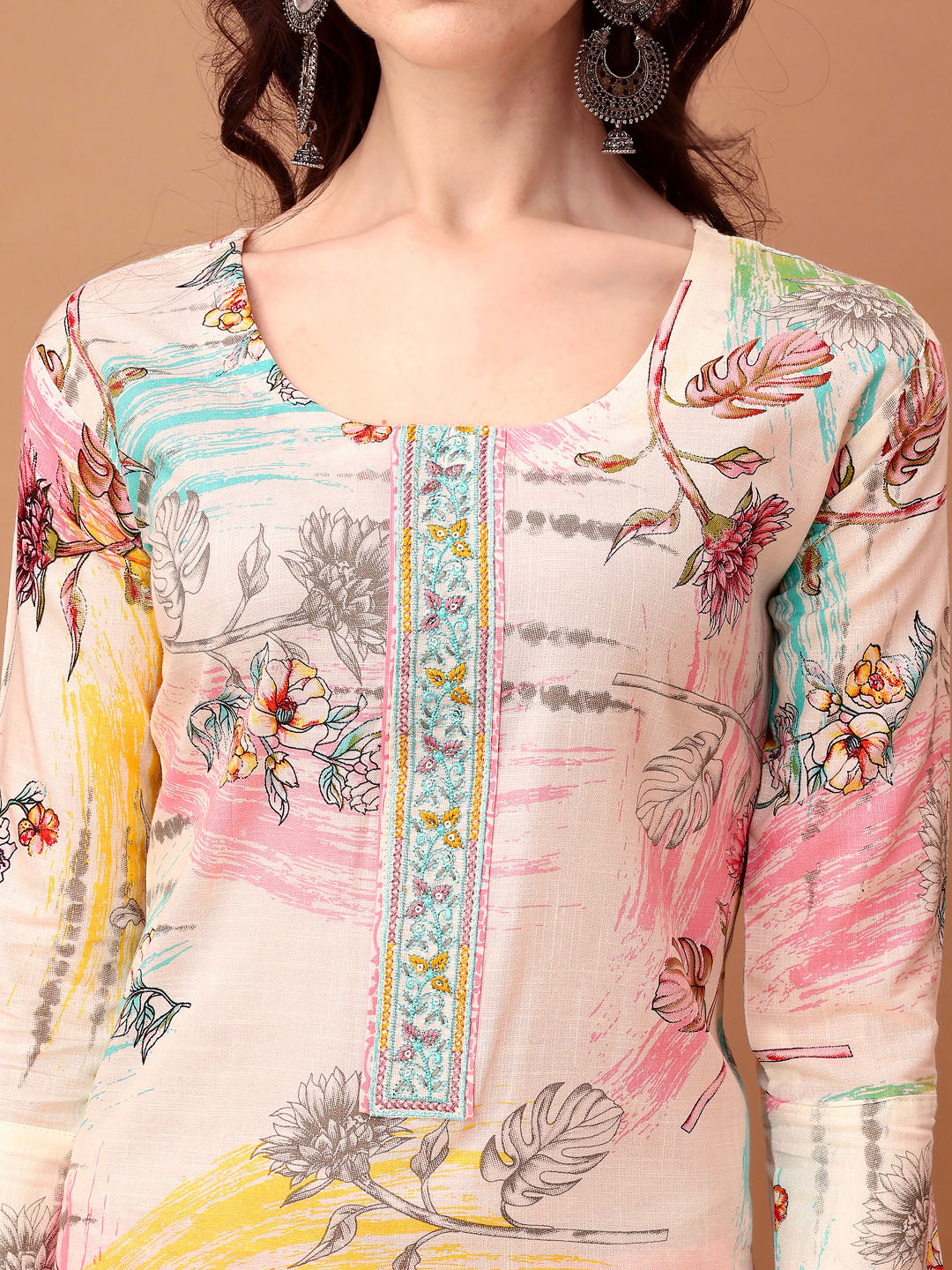 Embroidered & Printed Kurta With Pant & Printed Dupatta, Pink - Hiral Fashion - Distacart