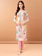 Embroidered & Printed Kurta With Pant & Printed Dupatta, Pink - Hiral Fashion - Distacart