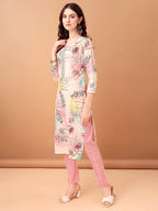 Embroidered & Printed Kurta With Pant & Printed Dupatta, Pink - Hiral Fashion - Distacart