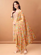 Embroidered & Printed Kurta With Pant & Printed Dupatta, Multicolor - Hiral Fashion - Distacart