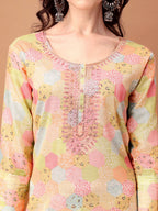 Embroidered & Printed Kurta With Pant & Printed Dupatta, Multicolor - Hiral Fashion - Distacart