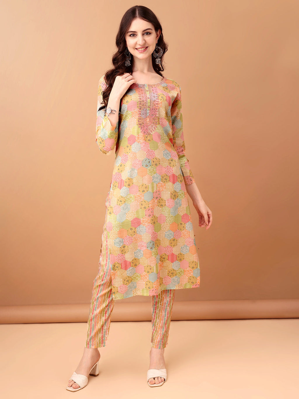 Embroidered & Printed Kurta With Pant & Printed Dupatta, Multicolor - Hiral Fashion - Distacart