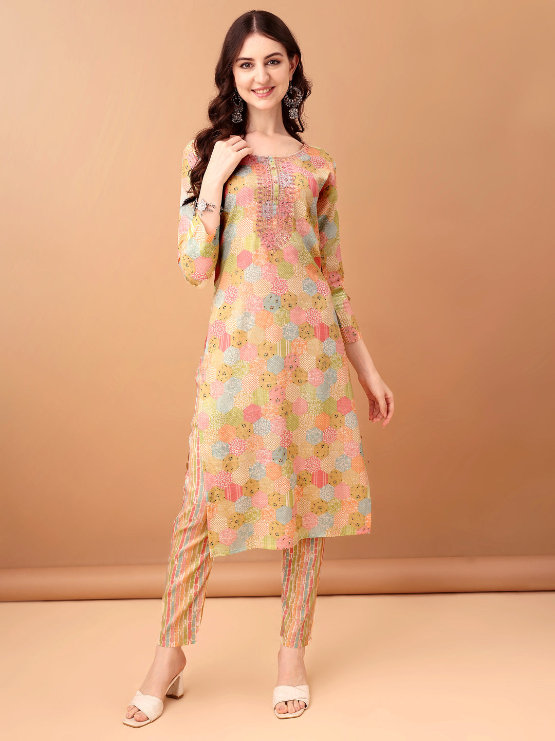 Embroidered & Printed Kurta With Pant & Printed Dupatta, Multicolor - Hiral Fashion - Distacart