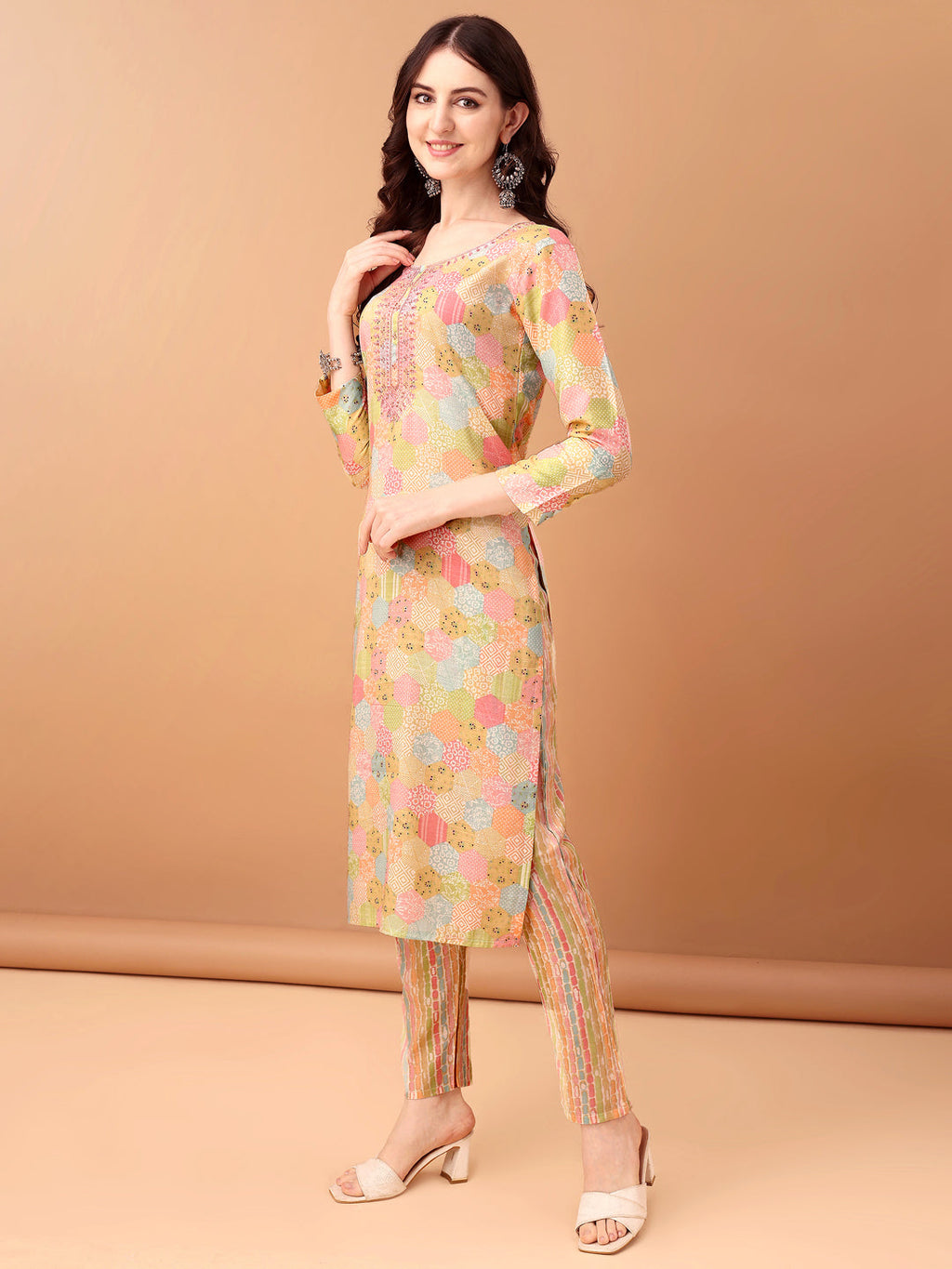 Embroidered & Printed Kurta With Pant & Printed Dupatta, Multicolor - Hiral Fashion - Distacart