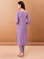 Embroidered & Printed Kurta With Pant & Printed Dupatta, Purple - Hiral Fashion - Distacart