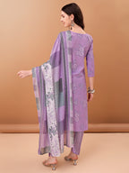 Embroidered & Printed Kurta With Pant & Printed Dupatta, Purple - Hiral Fashion - Distacart