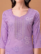 Embroidered & Printed Kurta With Pant & Printed Dupatta, Purple - Hiral Fashion - Distacart