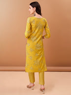 Embroidered & Printed Kurta With Pant & Printed Dupatta, Yellow - Hiral Fashion - Distacart
