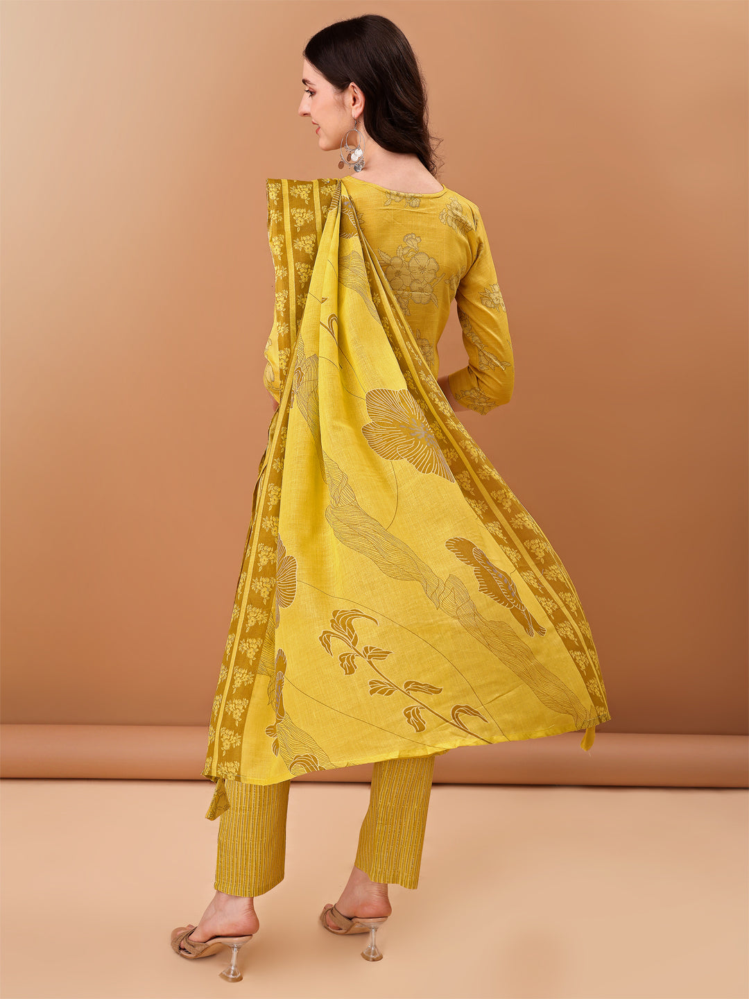 Embroidered & Printed Kurta With Pant & Printed Dupatta, Yellow - Hiral Fashion - Distacart