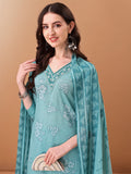 Embroidered & Floral Printed Kurta With Pant & Printed Dupatta, Blue - Hiral Fashion - Distacart