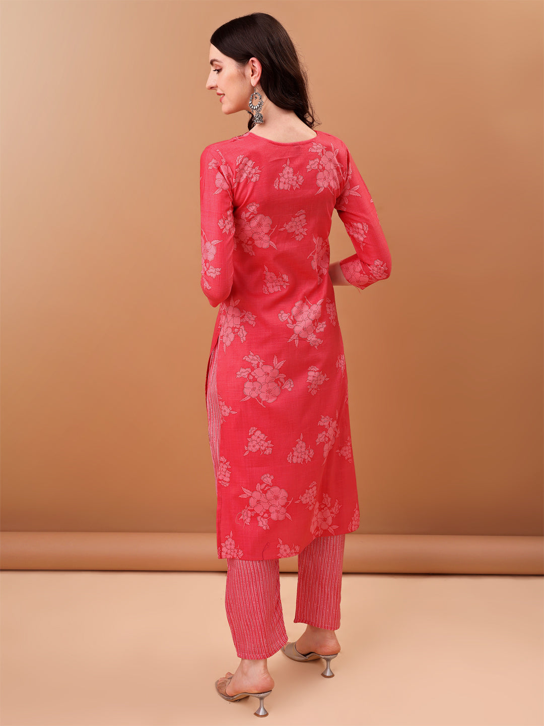 Embroidered & Floral Printed Kurta With Pant & Printed Dupatta, Pink - Hiral Fashion - Distacart