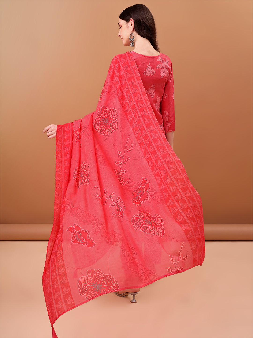Embroidered & Floral Printed Kurta With Pant & Printed Dupatta, Pink - Hiral Fashion - Distacart