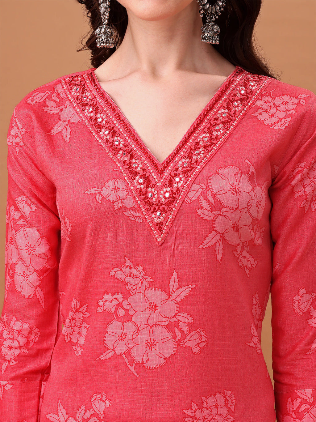 Embroidered & Floral Printed Kurta With Pant & Printed Dupatta, Pink - Hiral Fashion - Distacart