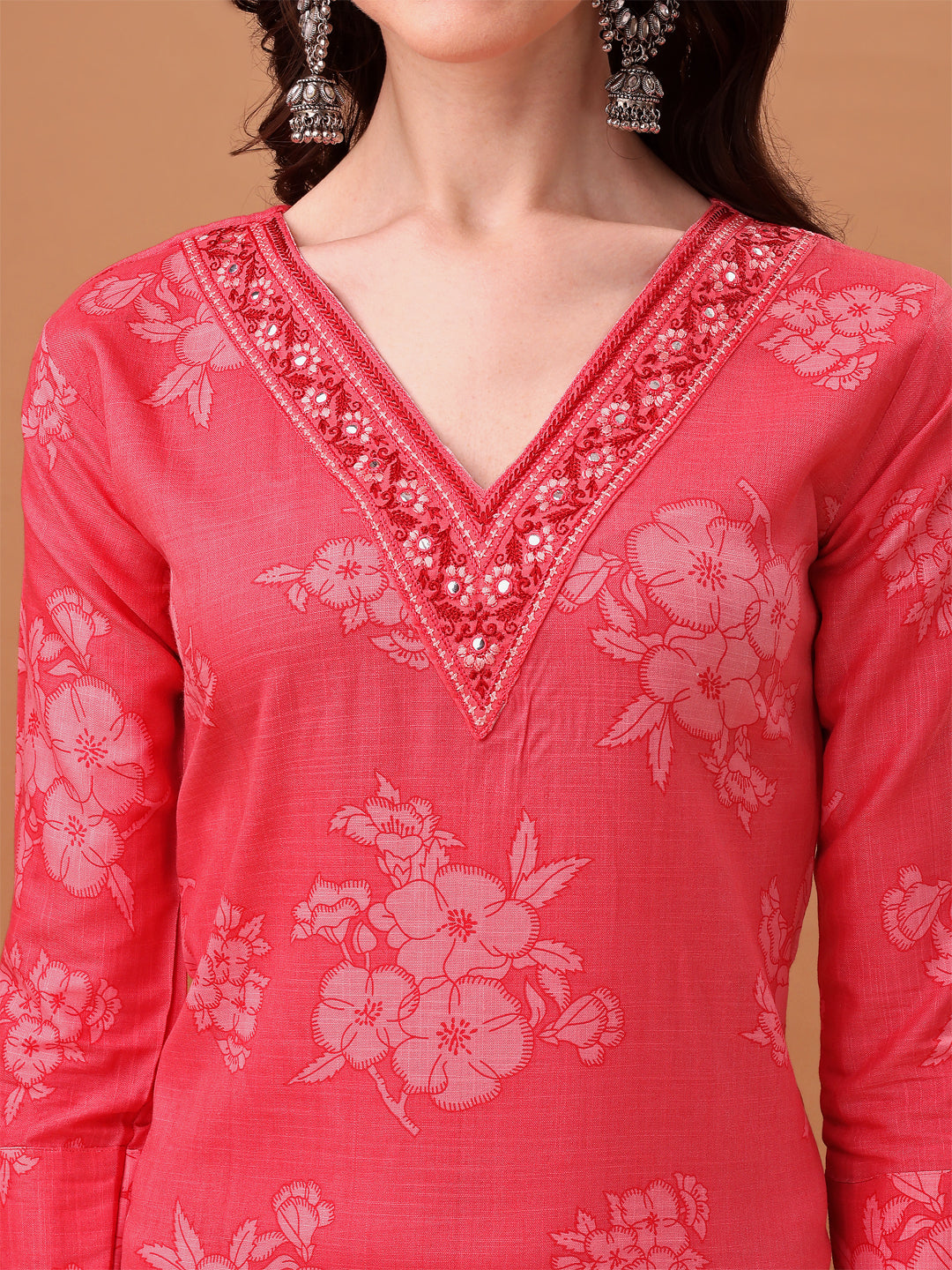Embroidered & Floral Printed Kurta With Pant & Printed Dupatta, Pink - Hiral Fashion - Distacart