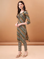 Embroidered & Leheriya Printed Kurta With Pant & Printed Dupatta, Green - Hiral Fashion - Distacart