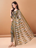 Embroidered & Leheriya Printed Kurta With Pant & Printed Dupatta, Green - Hiral Fashion - Distacart