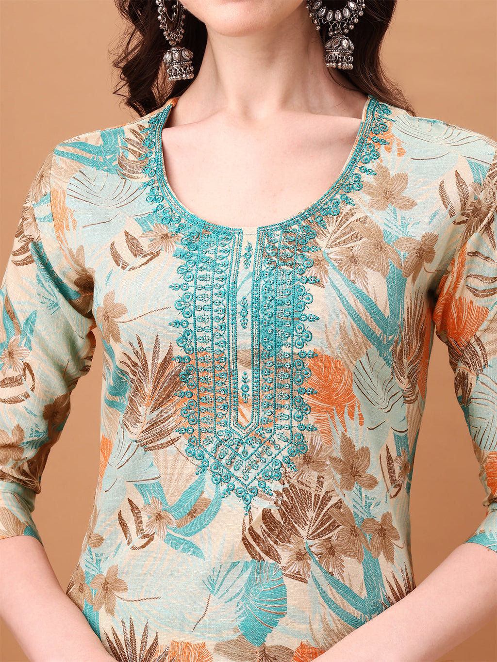 Embroidered & Botanical Printed Kurta With Pant & Printed Dupatta, Blue - Hiral Fashion - Distacart